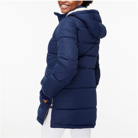 J Crew Factory Vail Puffer Coat with Hood Navy Blue Size LP - Picture 2 of 14